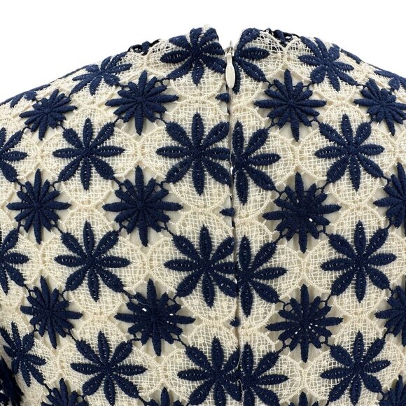Shoshanna Womens 6 Dress Kassia Mini Embroidered Floral Lace Navy Ivory - Picture 7 of 10